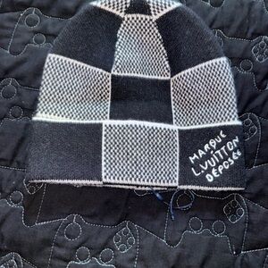 Louis Vuitton Black and White Checkered Beanie